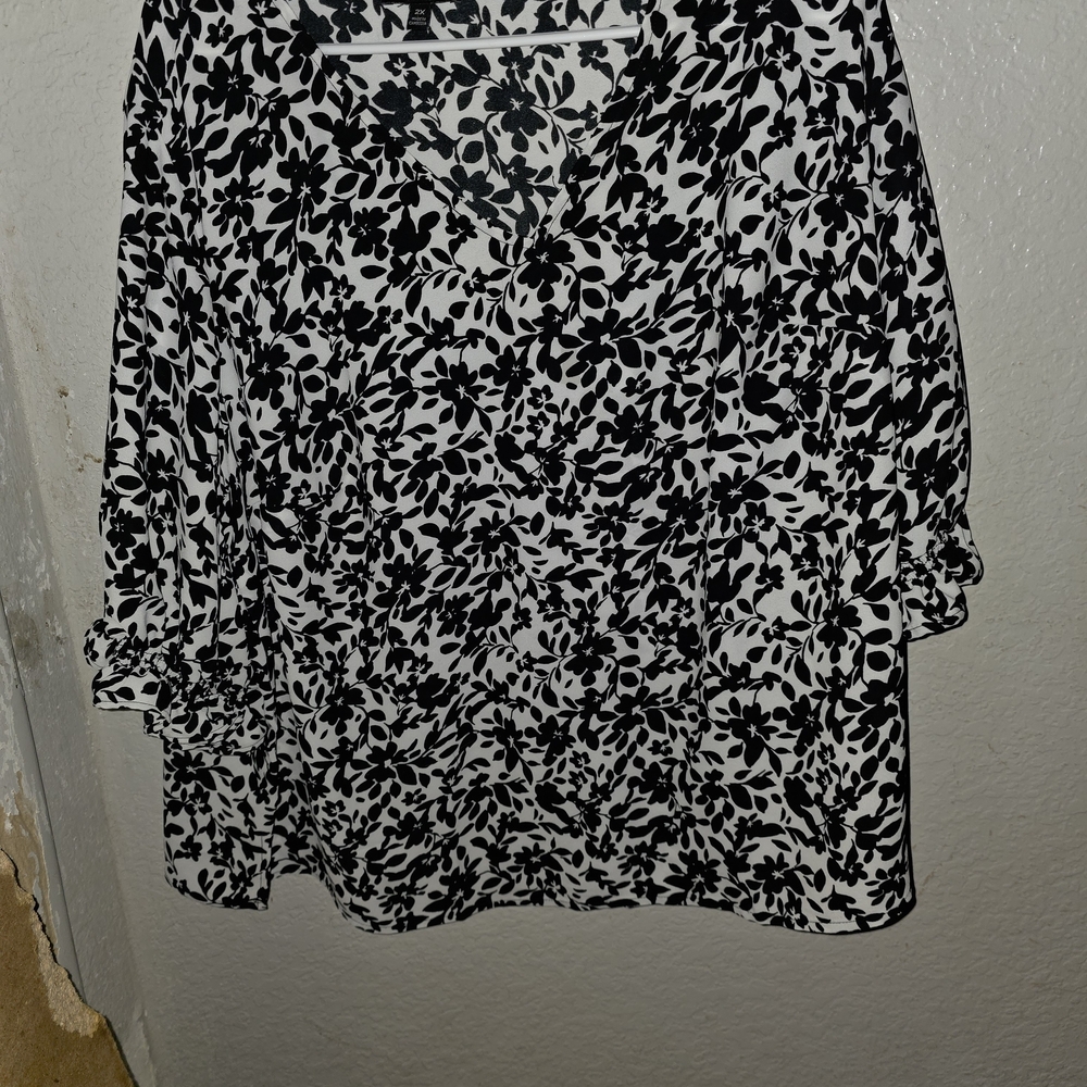 Well Worn Black and White Patterned Blouse
